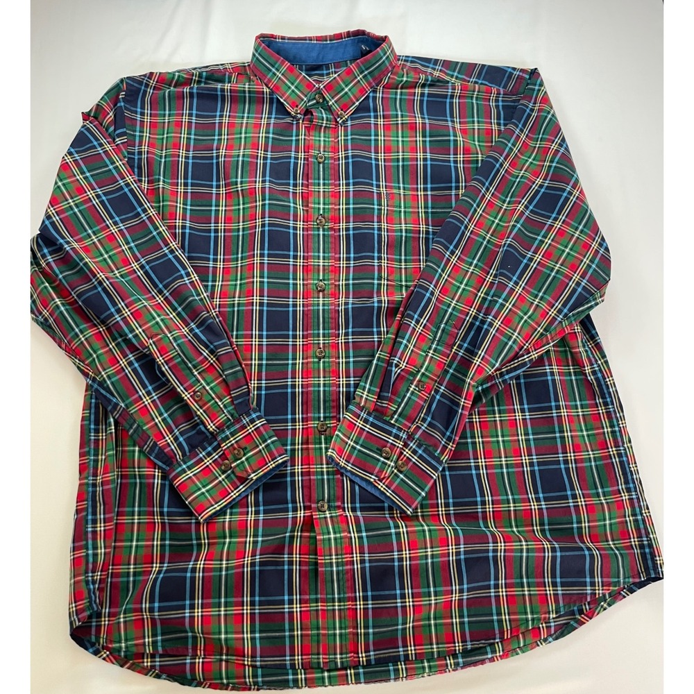 IZOD Mens XXL Tartan Plaid Button Down Shirt Multi Color Cotton Blend Long Sleev - Picture 2 of 7